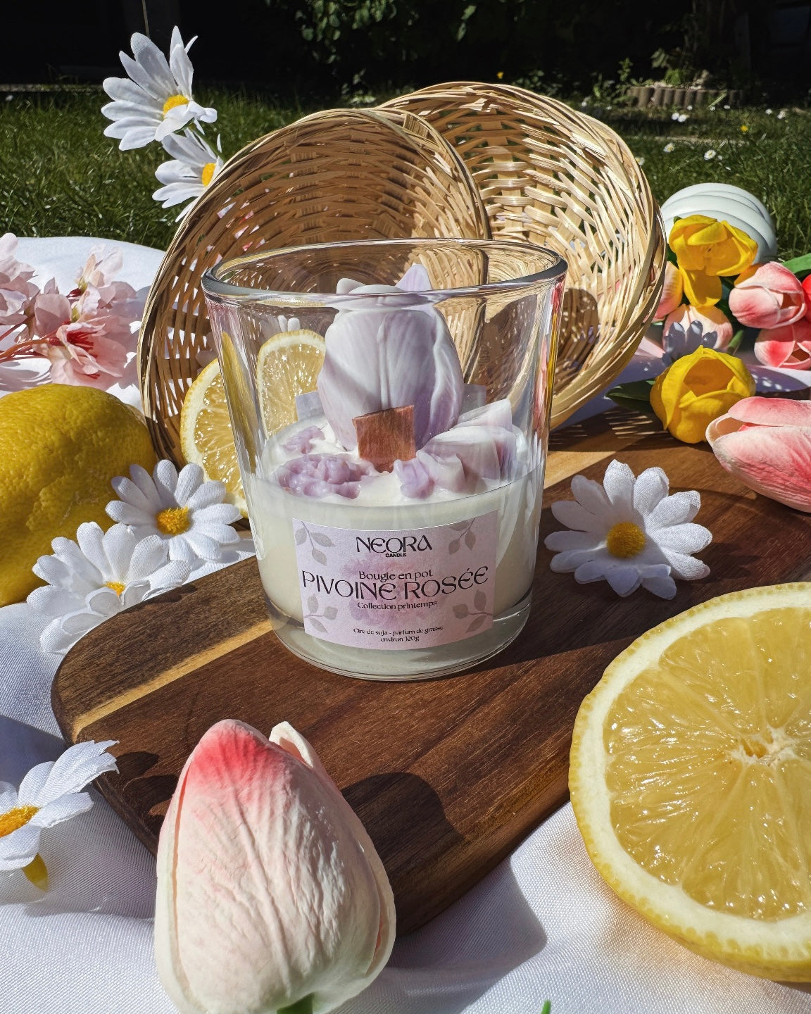 Bougie en pot - Pivoine rosée