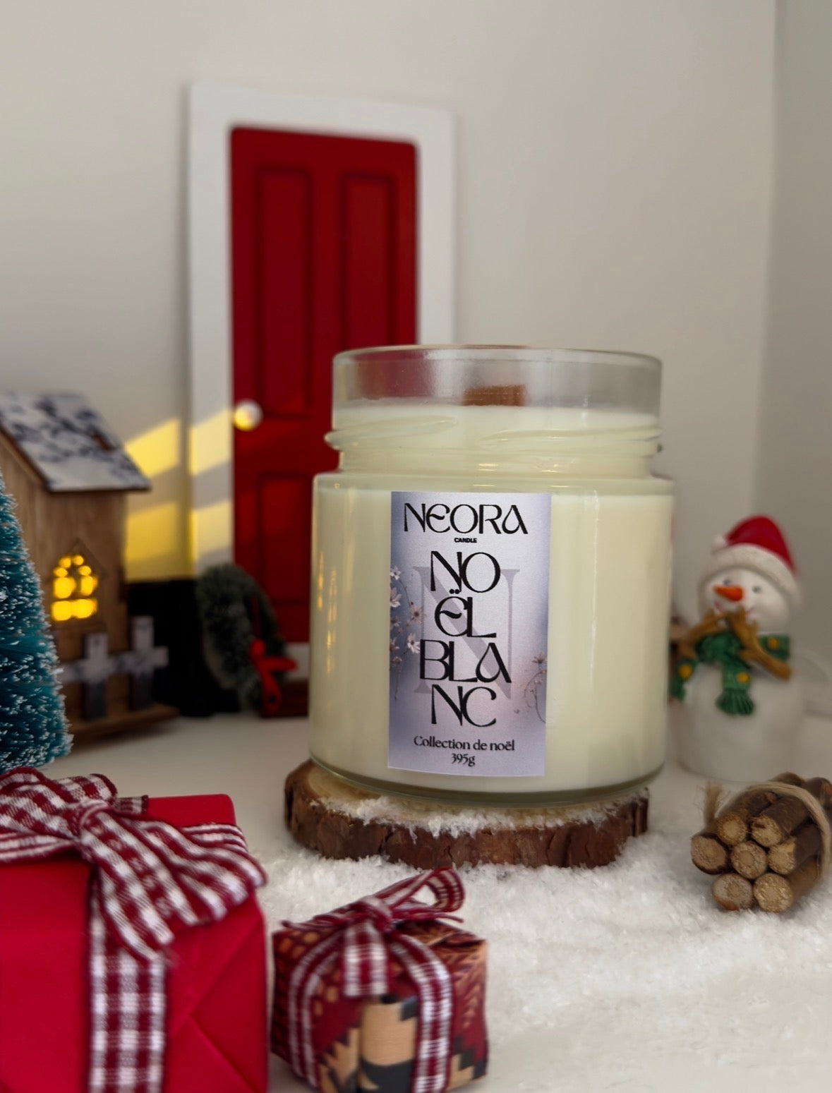 Bougie en pot - Noël blanc