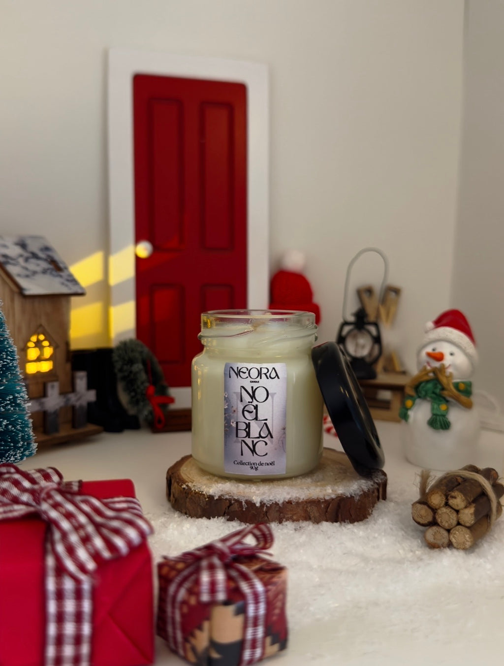 Bougie en pot - Noël blanc